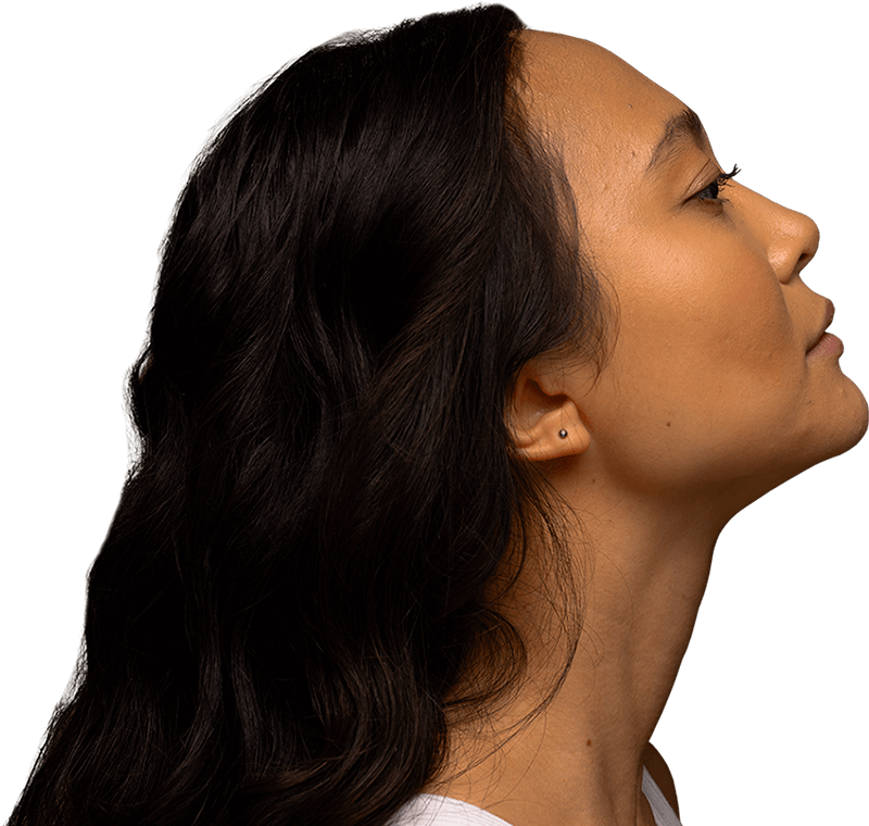 profile of asian woman with dark hair and head bac3 QZFS2FH